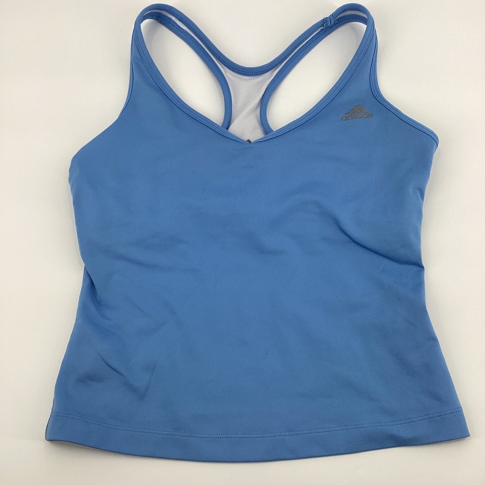 Adidas Womens Blue Racerback Tank Top Built-in Bra Womens Size Medium Activewear